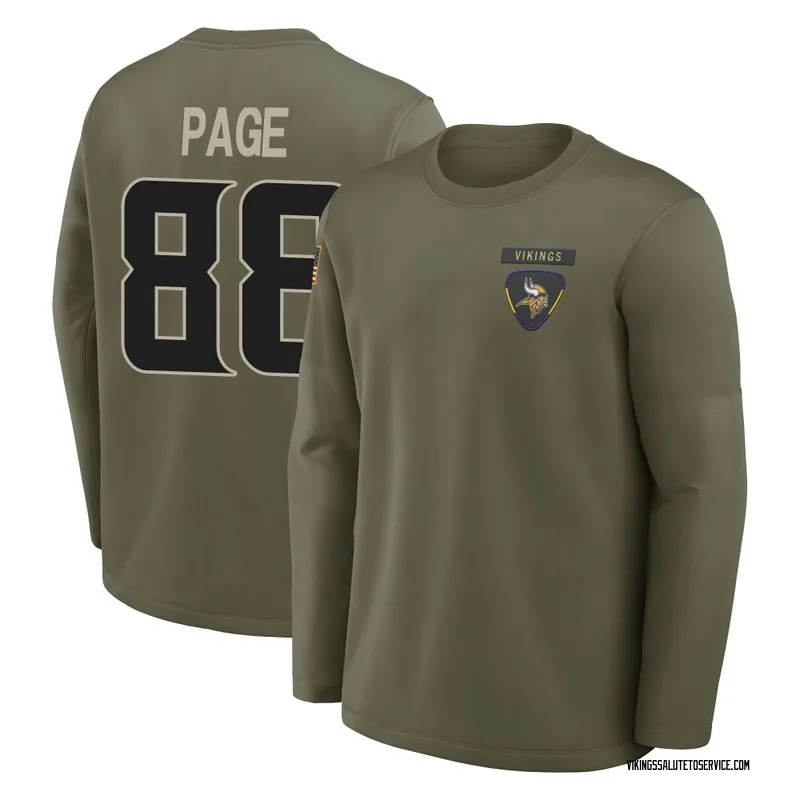 Youth Alan Page Minnesota Vikings Olive 2025 Salute to Service Sideline Coaches Long Sleeve T-Shirt