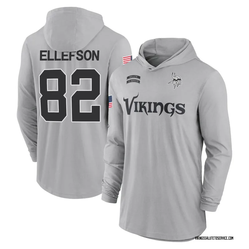 Youth Ben Ellefson Minnesota Vikings Gray 2024 Salute to Service Lightweight Performance Long Sleeve Hooded T-Shirt
