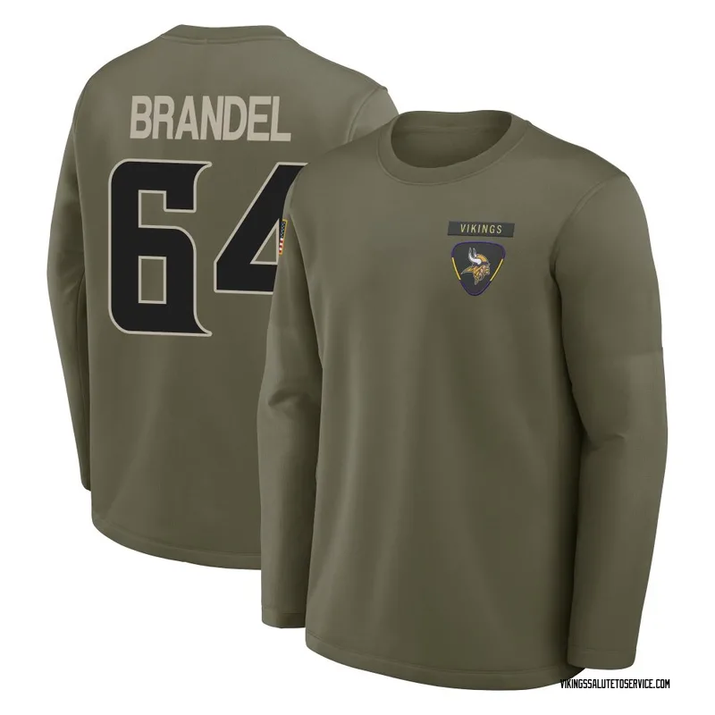 Youth Blake Brandel Minnesota Vikings Olive 2025 Salute to Service Sideline Coaches Long Sleeve T-Shirt
