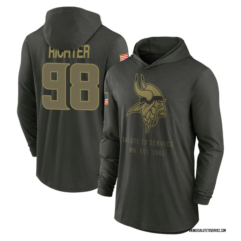 Youth Bo Richter Minnesota Vikings Green Forest/ 2025 Salute to Service Sideline Lightweight Hooded Pullover Long Sleeve T-Shirt