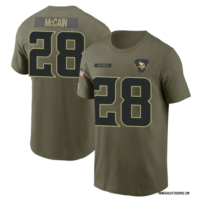 Youth Bobby McCain Minnesota Vikings Olive 2025 Salute to Service Name & Number T-Shirt