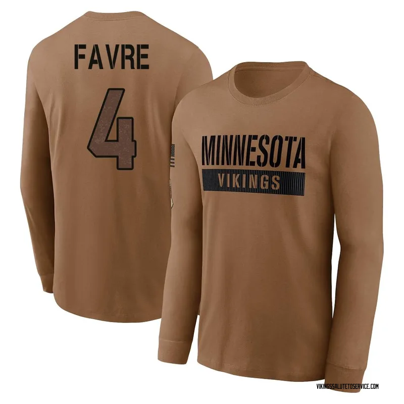 Youth Brett Favre Minnesota Vikings Brown 2023 Salute To Service Long Sleeve T-Shirt