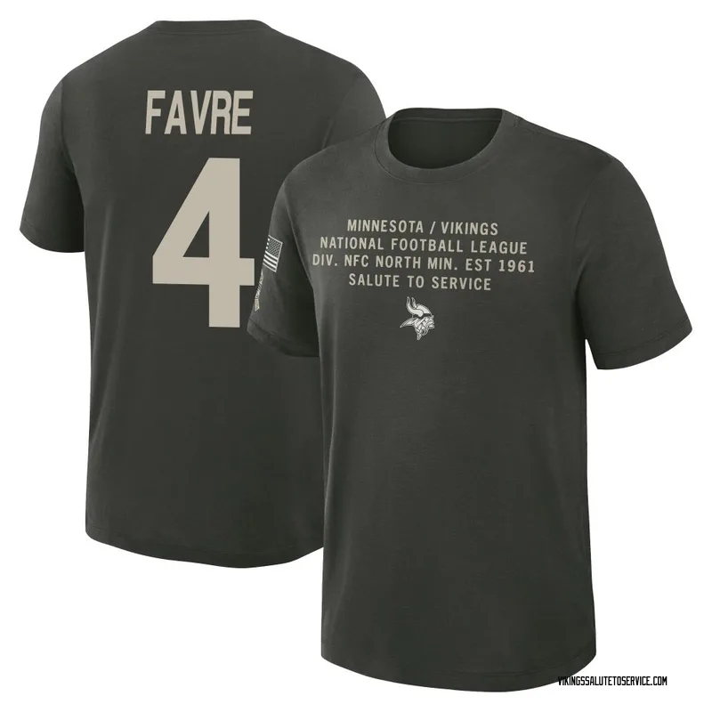 Youth Brett Favre Minnesota Vikings Green Dark/ 2025 Salute to Service Sideline Slub T-Shirt