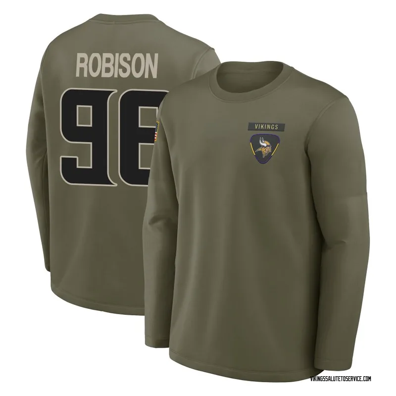 Youth Brian Robison Minnesota Vikings Olive 2025 Salute to Service Sideline Coaches Long Sleeve T-Shirt