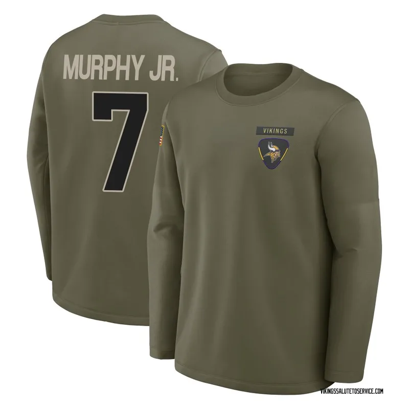 Youth Byron Murphy Jr. Minnesota Vikings Olive 2025 Salute to Service Sideline Coaches Long Sleeve T-Shirt