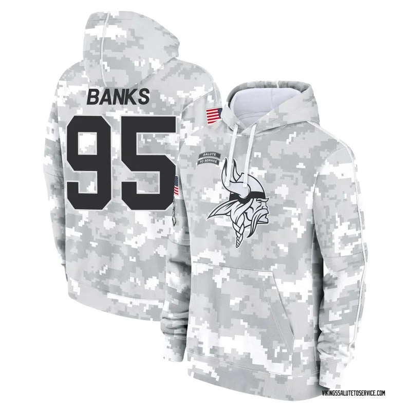 Youth Caleb Banks Minnesota Vikings Camo Arctic 2024 Salute to Service Club Fleece Pullover Hoodie