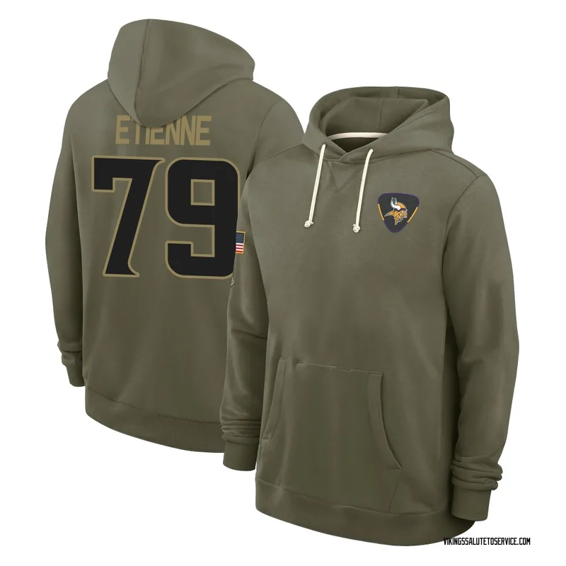 Youth Caleb Etienne Minnesota Vikings Olive 2025 Salute to Service Hoodie