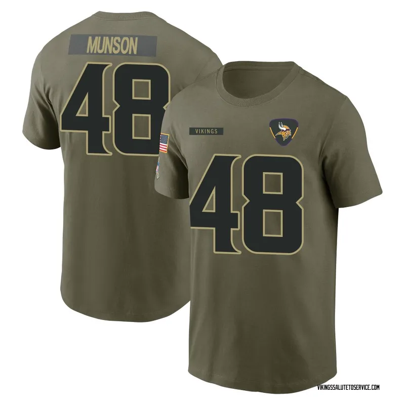 Youth Calvin Munson Minnesota Vikings Olive 2025 Salute to Service Name & Number T-Shirt