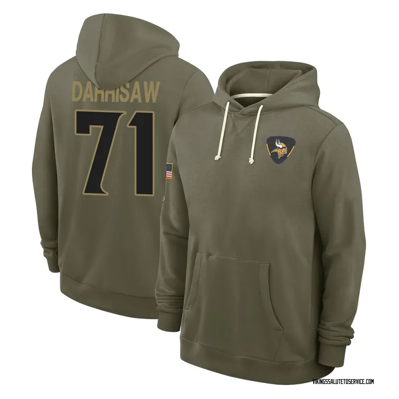 Youth Christian Darrisaw Minnesota Vikings Olive 2025 Salute to Service Hoodie
