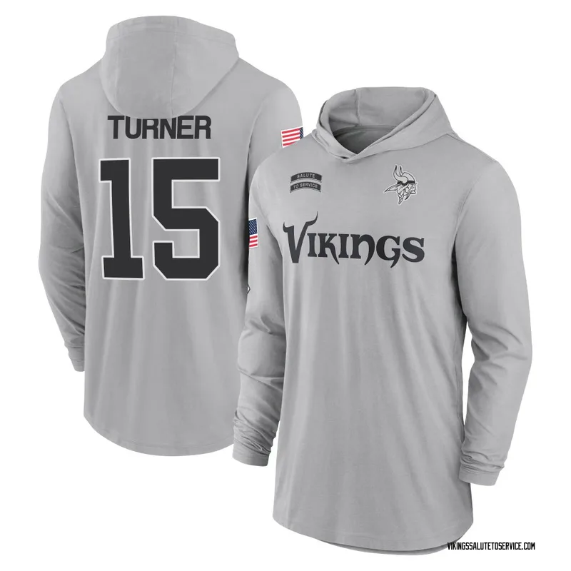 Youth Dallas Turner Minnesota Vikings Gray 2024 Salute to Service Lightweight Performance Long Sleeve Hooded T-Shirt