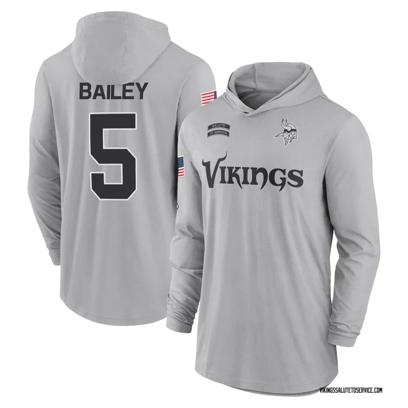 Youth Dan Bailey Minnesota Vikings Gray 2024 Salute to Service Lightweight Performance Long Sleeve Hooded T-Shirt