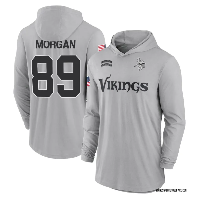 Youth David Morgan Minnesota Vikings Gray 2024 Salute to Service Lightweight Performance Long Sleeve Hooded T-Shirt