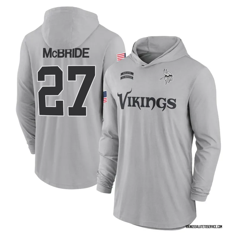 Youth DeWayne McBride Minnesota Vikings Gray 2024 Salute to Service Lightweight Performance Long Sleeve Hooded T-Shirt