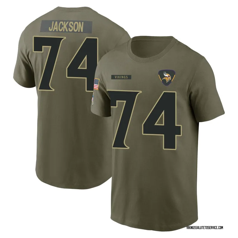 Youth Donovan Jackson Minnesota Vikings Olive 2025 Salute to Service Name & Number T-Shirt