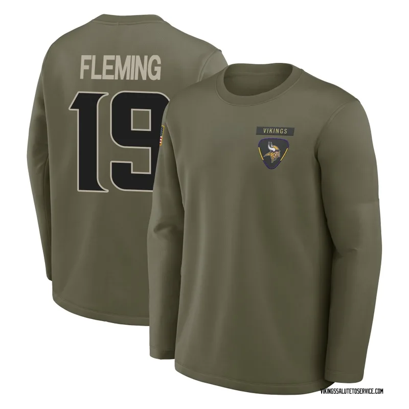 Youth Dontae Fleming Minnesota Vikings Olive 2025 Salute to Service Sideline Coaches Long Sleeve T-Shirt