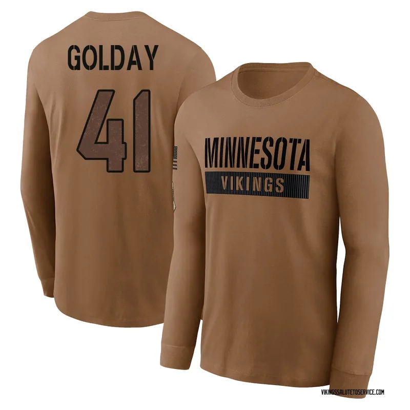 Youth Jake Golday Minnesota Vikings Brown 2023 Salute To Service Long Sleeve T-Shirt