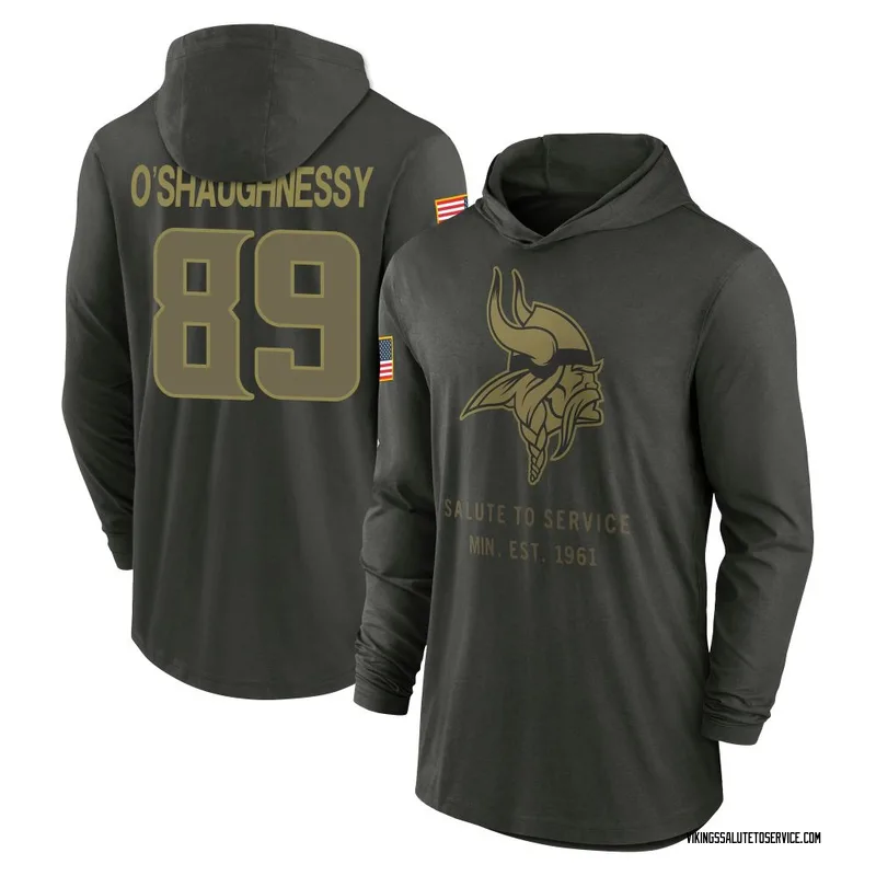 Youth James O'Shaughnessy Minnesota Vikings Green Forest/ 2025 Salute to Service Sideline Lightweight Hooded Pullover Long Sleev