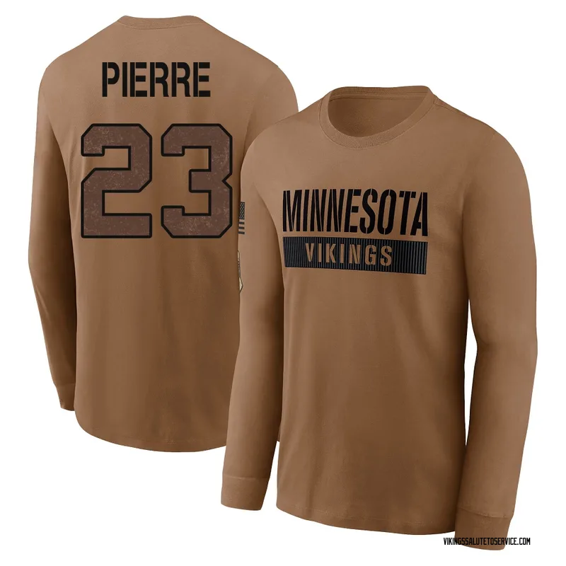 Youth James Pierre Minnesota Vikings Brown 2023 Salute To Service Long Sleeve T-Shirt