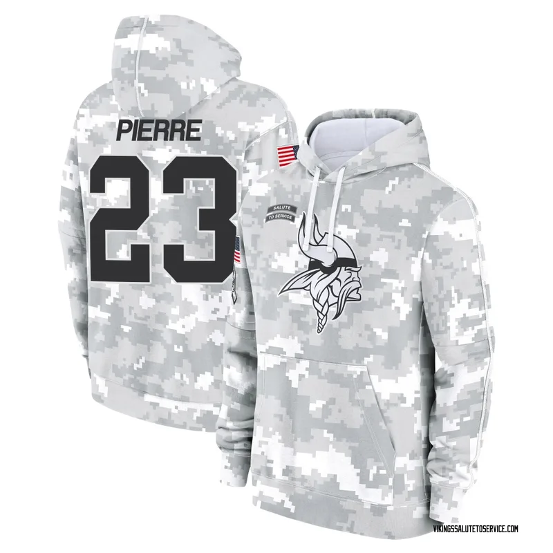 Youth James Pierre Minnesota Vikings Camo Arctic 2024 Salute to Service Club Fleece Pullover Hoodie