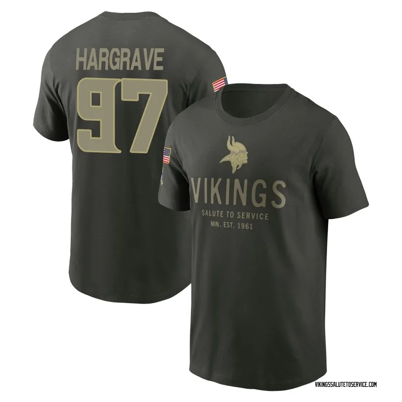 Youth Javon Hargrave Minnesota Vikings Green Forest/ 2025 Salute to Service Sideline Primary Edge T-Shirt