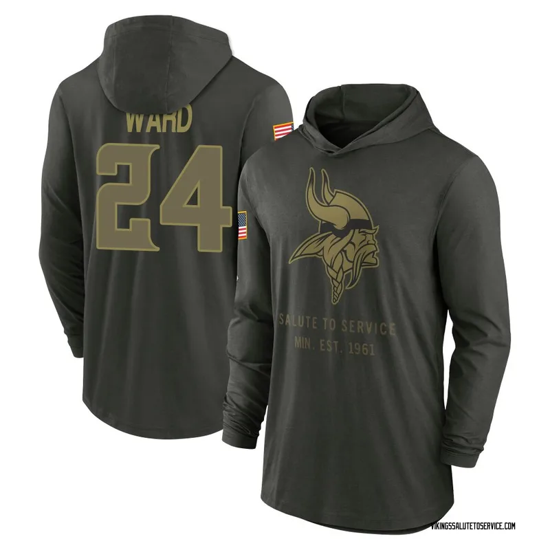 Youth Jay Ward Minnesota Vikings Green Forest/ 2025 Salute to Service Sideline Lightweight Hooded Pullover Long Sleeve T-Shirt