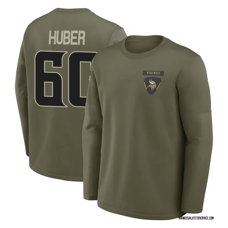 Youth Joe Huber Minnesota Vikings Olive 2025 Salute to Service Sideline Coaches Long Sleeve T-Shirt