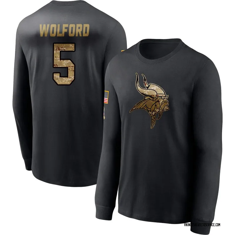 Youth John Wolford Minnesota Vikings Black 2020 Salute To Service Sideline Performance Long Sleeve T-Shirt