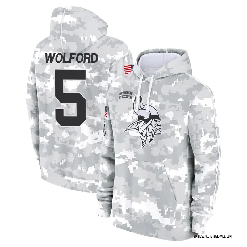 Youth John Wolford Minnesota Vikings Camo Arctic 2024 Salute to Service Club Fleece Pullover Hoodie