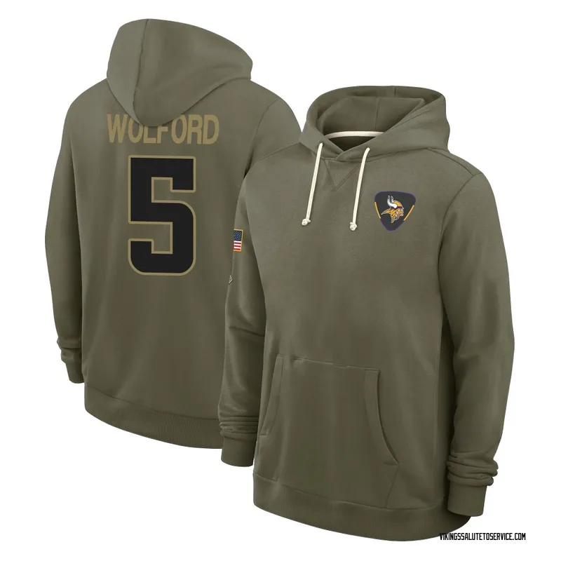 Youth John Wolford Minnesota Vikings Olive 2025 Salute to Service Hoodie