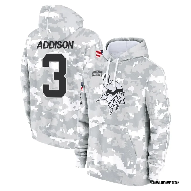 Youth Jordan Addison Minnesota Vikings Camo Arctic 2024 Salute to Service Club Fleece Pullover Hoodie