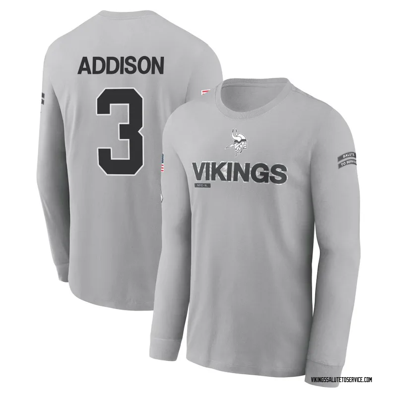 Youth Jordan Addison Minnesota Vikings Gray 2024 Salute to Service Long Sleeve T-Shirt