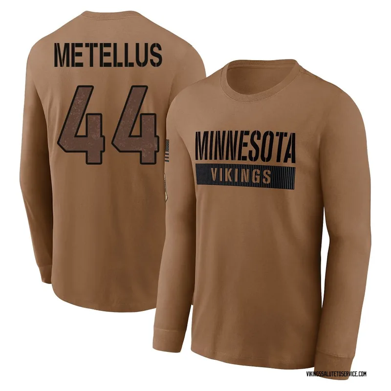 Youth Joshua Metellus Minnesota Vikings Brown 2023 Salute To Service Long Sleeve T-Shirt