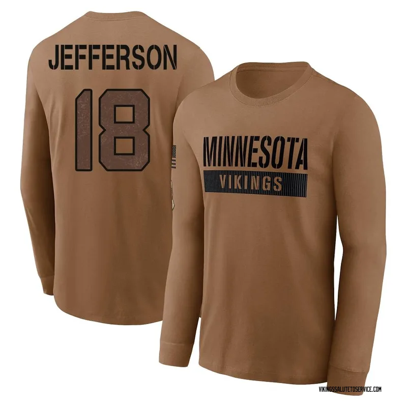Youth Justin Jefferson Minnesota Vikings Brown 2023 Salute To Service Long Sleeve T-Shirt