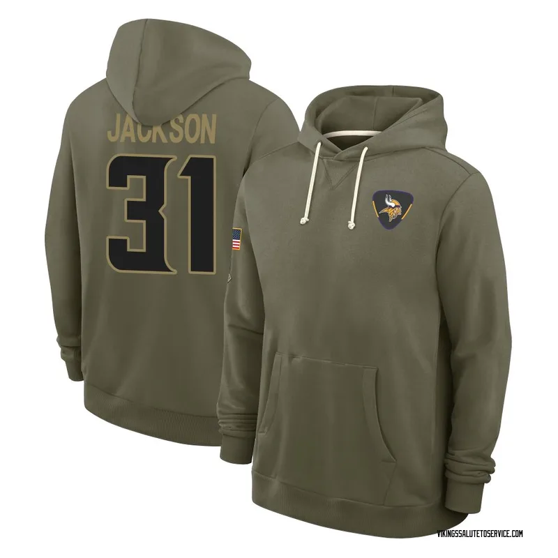 Youth Khyree Jackson Minnesota Vikings Olive 2025 Salute to Service Hoodie