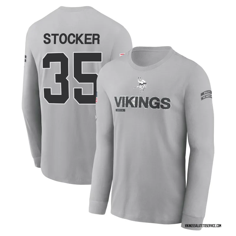 Youth Luke Stocker Minnesota Vikings Gray 2024 Salute to Service Long Sleeve T-Shirt