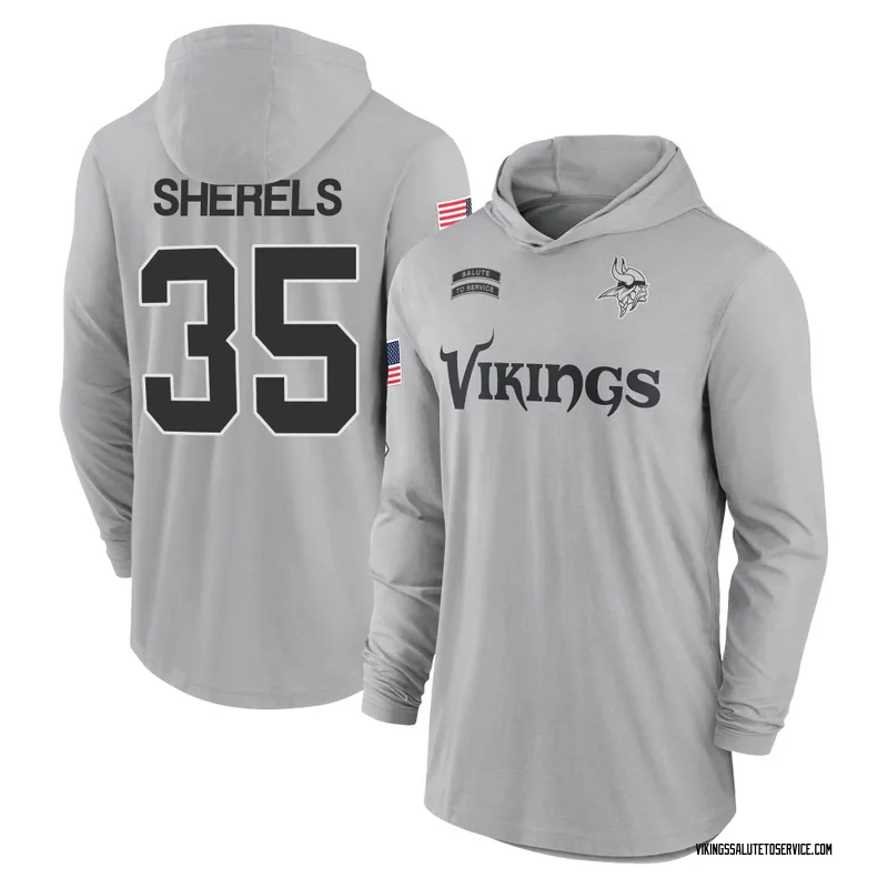 Youth Marcus Sherels Minnesota Vikings Gray 2024 Salute to Service Lightweight Performance Long Sleeve Hooded T-Shirt