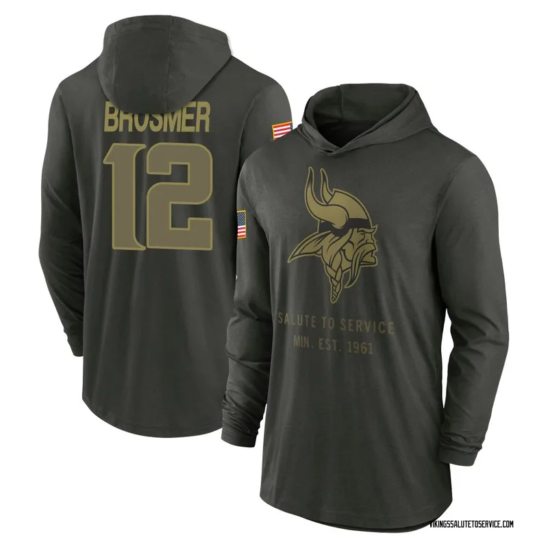 Youth Max Brosmer Minnesota Vikings Green Forest/ 2025 Salute to Service Sideline Lightweight Hooded Pullover Long Sleeve T-Shir