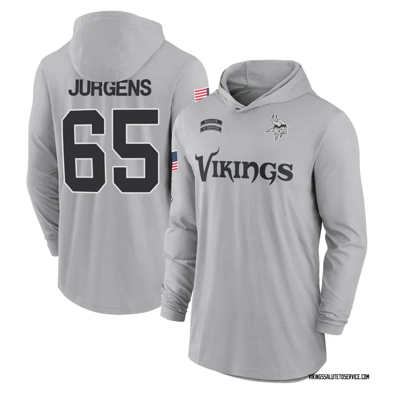 Youth Michael Jurgens Minnesota Vikings Gray 2024 Salute to Service Lightweight Performance Long Sleeve Hooded T-Shirt