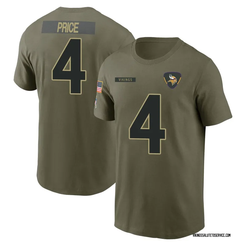Youth Myles Price Minnesota Vikings Olive 2025 Salute to Service Name & Number T-Shirt