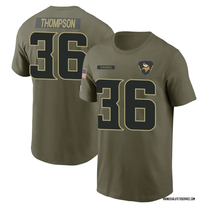 Youth NaJee Thompson Minnesota Vikings Olive 2025 Salute to Service Name & Number T-Shirt