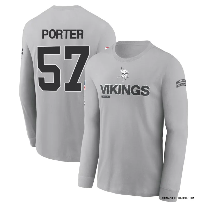 Youth Owen Porter Minnesota Vikings Gray 2024 Salute to Service Long Sleeve T-Shirt