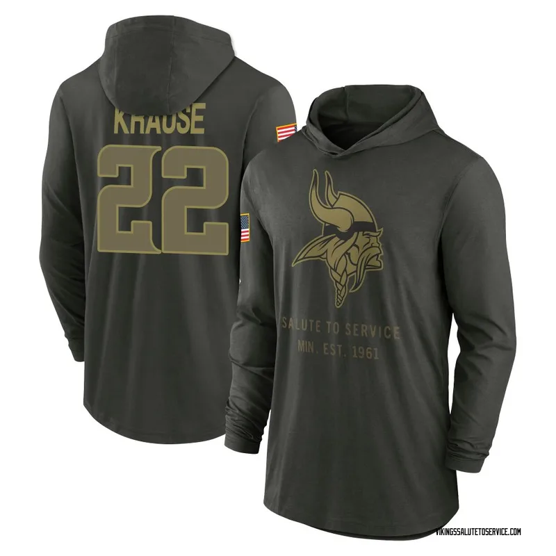 Youth Paul Krause Minnesota Vikings Green Forest/ 2025 Salute to Service Sideline Lightweight Hooded Pullover Long Sleeve T-Shir