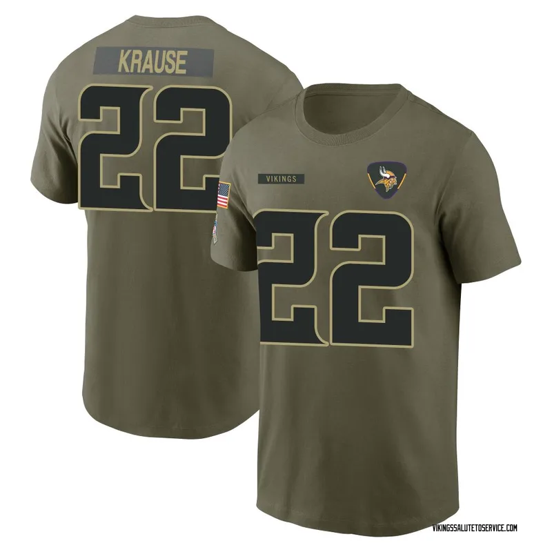 Youth Paul Krause Minnesota Vikings Olive 2025 Salute to Service Name & Number T-Shirt