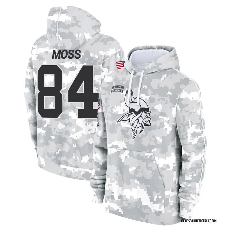 Youth Randy Moss Minnesota Vikings Camo Arctic 2024 Salute to Service Club Fleece Pullover Hoodie
