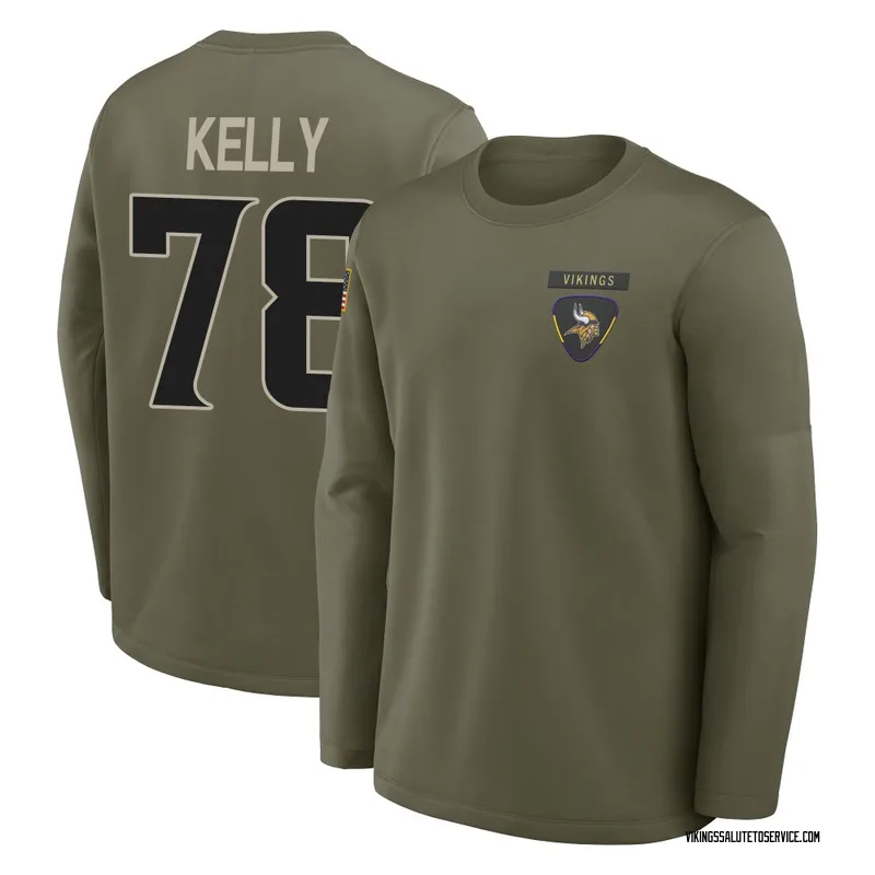 Youth Ryan Kelly Minnesota Vikings Olive 2025 Salute to Service Sideline Coaches Long Sleeve T-Shirt