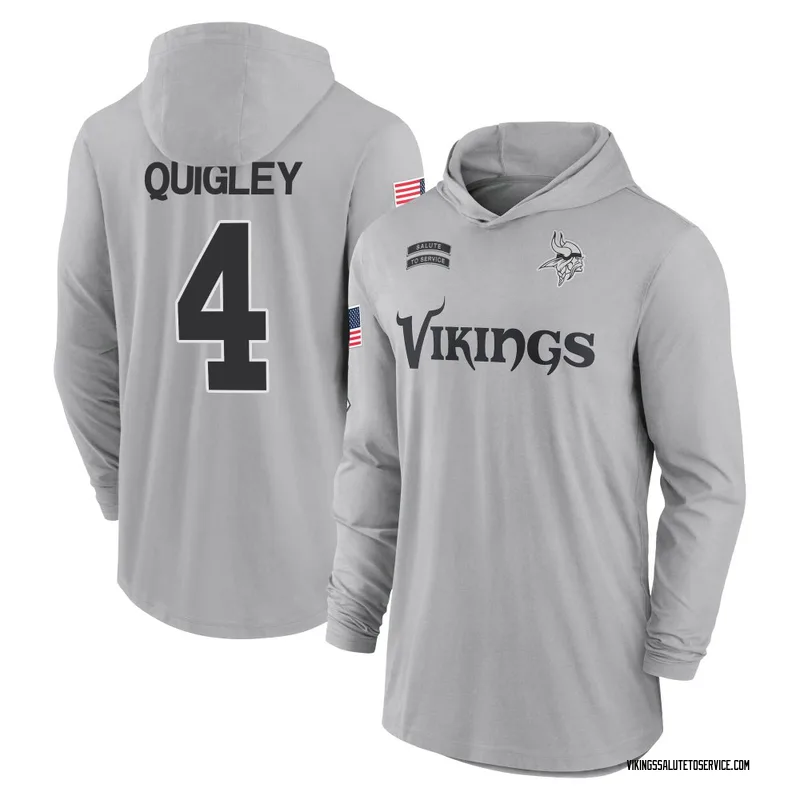 Youth Ryan Quigley Minnesota Vikings Gray 2024 Salute to Service Lightweight Performance Long Sleeve Hooded T-Shirt