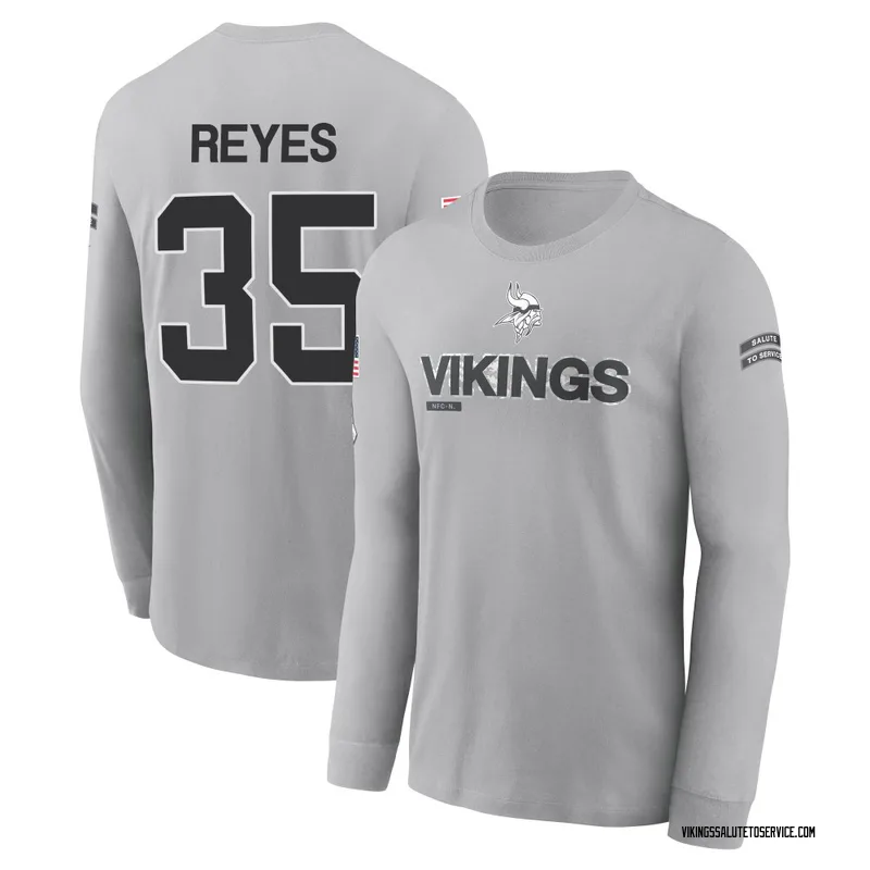 Youth Sammis Reyes Minnesota Vikings Gray 2024 Salute to Service Long Sleeve T-Shirt
