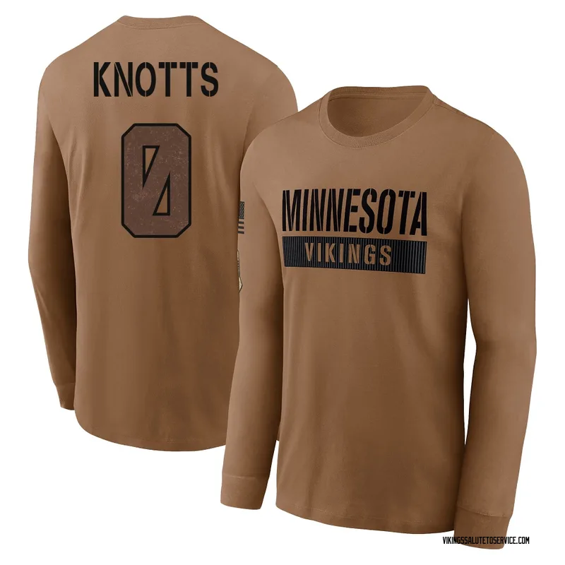 Youth Shaleak Knotts Minnesota Vikings Brown 2023 Salute To Service Long Sleeve T-Shirt