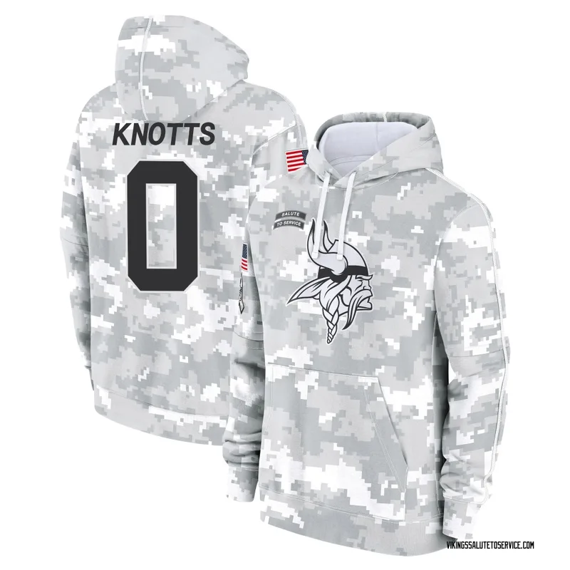 Youth Shaleak Knotts Minnesota Vikings Camo Arctic 2024 Salute to Service Club Fleece Pullover Hoodie