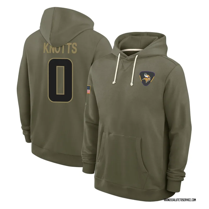 Youth Shaleak Knotts Minnesota Vikings Olive 2025 Salute to Service Hoodie